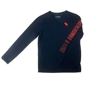 Abercrombie Kids Long Sleeve T Shirt Navy Red Logo Print Size 11‎ 12